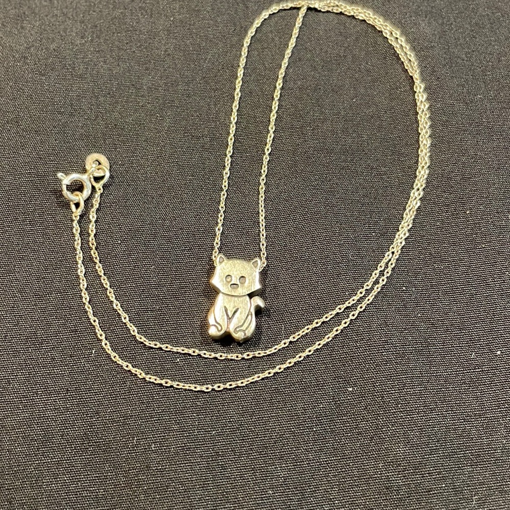 Women’s/Kids SterlingSilver 925 India Stamped Cat/Kitty Necklace and Pendant 18”